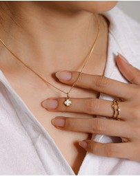 Elli Jewelry - Necklace Cloverleaf Enamel White 925 Sterling Silver Gold Plated
