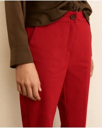Emme - Geranium Red Stretch Cotton Trousers