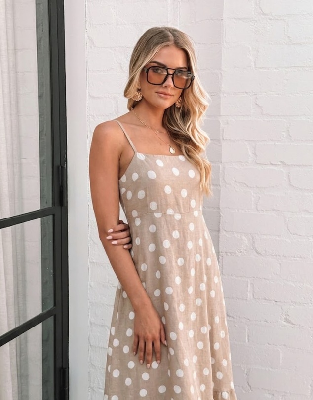 Esther & Co - Crescent Dress - Beige Spot