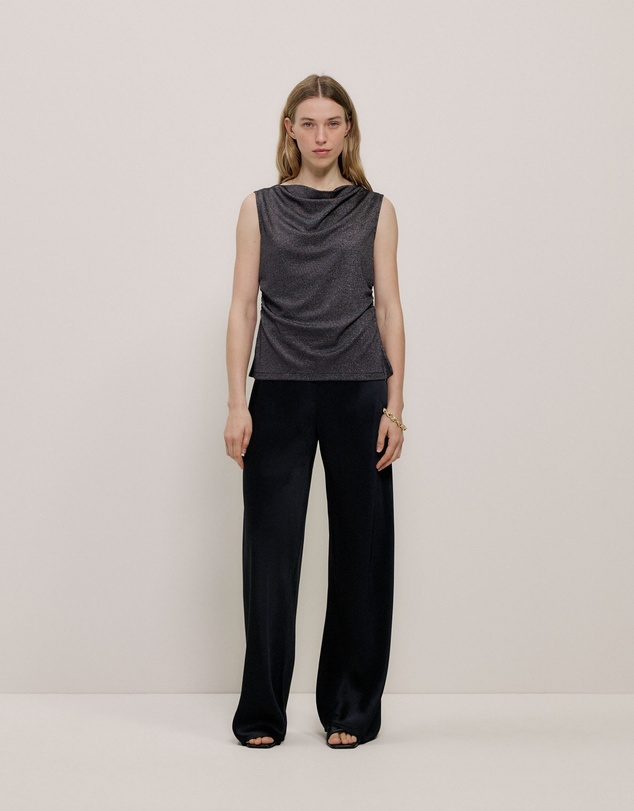 Trenery - Metallic Draped Shell Tank in Black