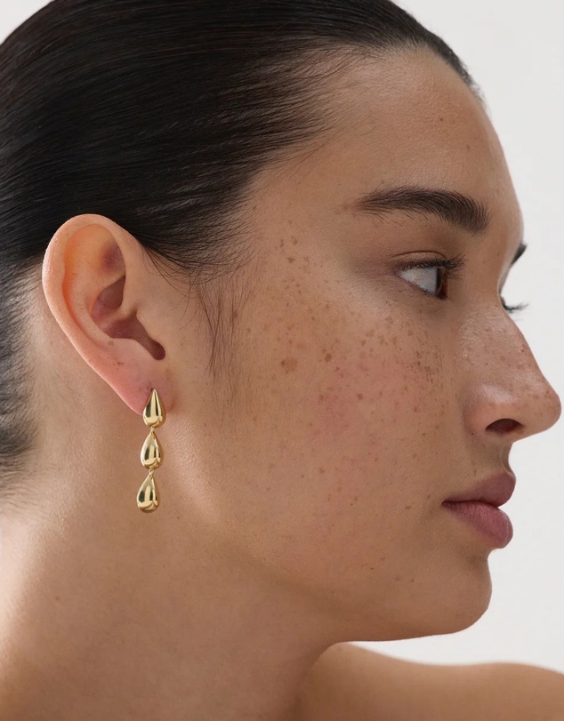 Najo - Liora Triple Drop Yellow Gold Stud Earring
