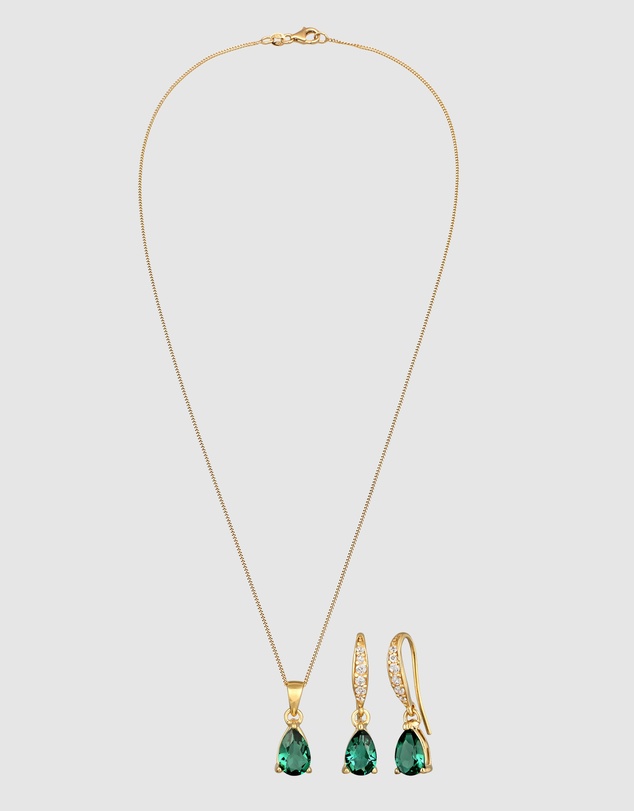 Elli Jewelry - Green Quartz Jewellery Set in Gold-Plated 925 Silver
