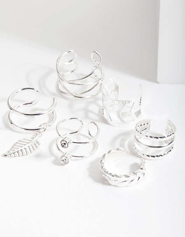 Lovisa - Silver Mixed Leaf Ear Cuff 6-Pack