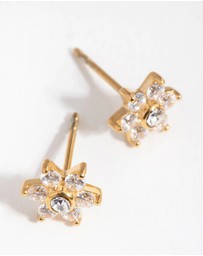 Lovisa - 24 Carat Gold Plated Surgical Steel Cubic Zirconia Flower Stud Earrings