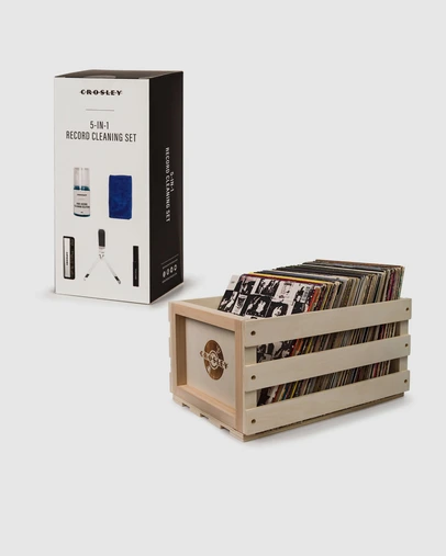 Crosley - Crosley 5 In 1 Record Cleaning Set & Crosley Record Storage Crate Bundle