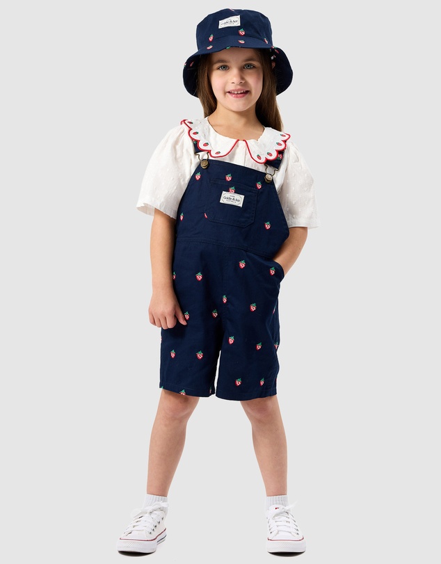 Goldie + Ace - Mini Strawberry Embroidered Burton Overalls - Babies-Kids