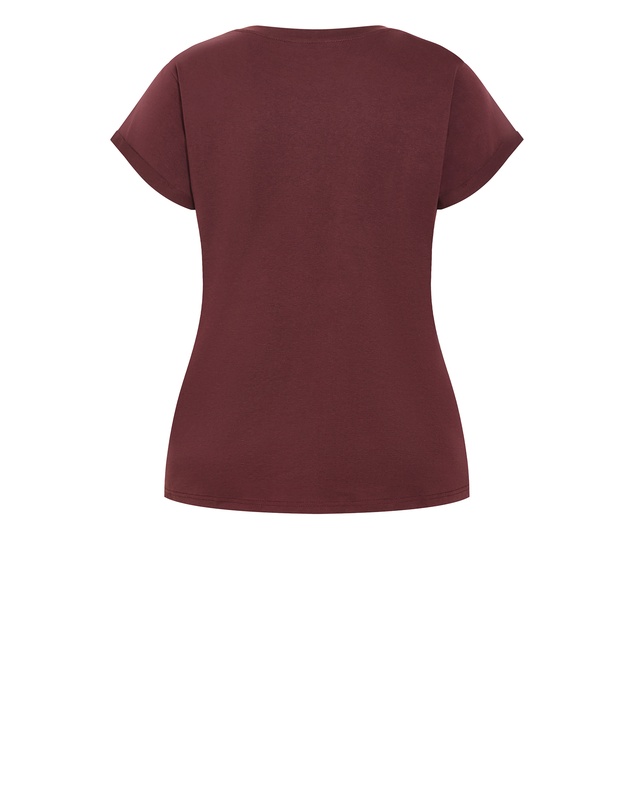 City Chic - Plus size Davina Cotton Tee - choc cherry