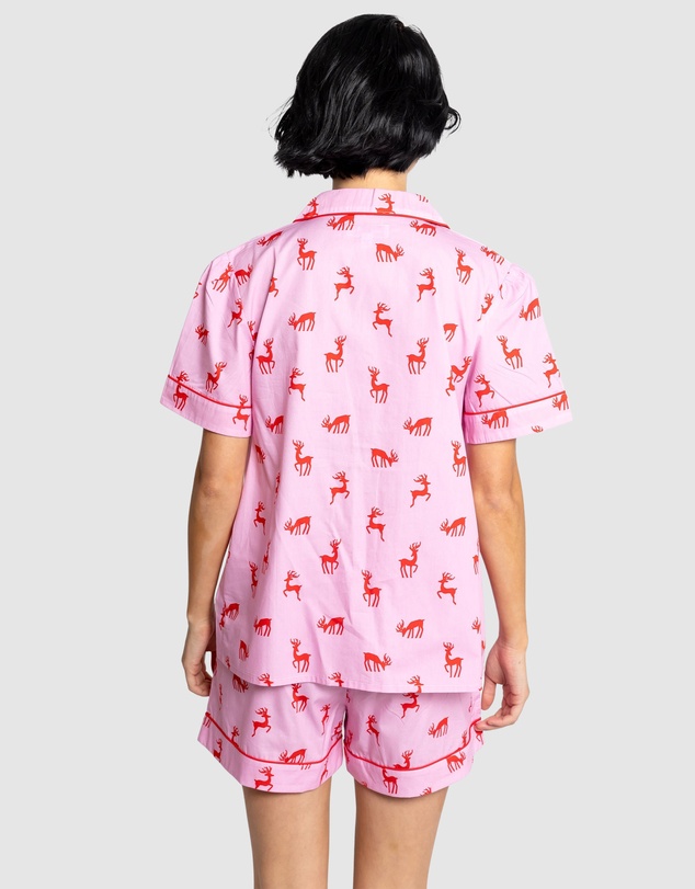 Sant And Abel - Women's Reindeer Pink Short PJ Set