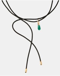 PDPAOLA - Green Aventurine Drop Pendant Leather Necklace