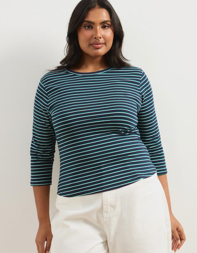 Atmos&Here Curvy - Layla 3/4 Sleeve Stripe Tee