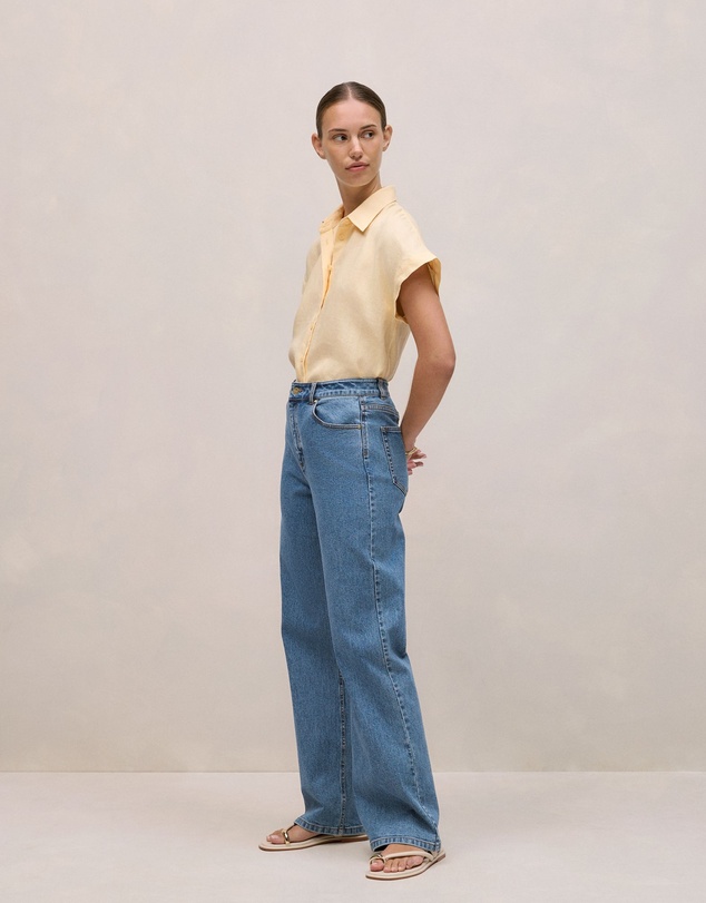 Trenery - Linen Cap Sleeve Shirt in Butter