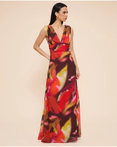 CHANCERY - Jo V-Neck Gathered Maxi Dress