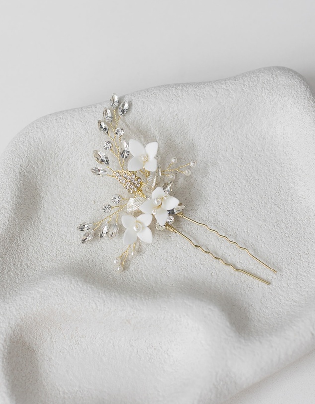 The White Collection - Lana - Crystal Gold Pearl Bridal Hair Pins