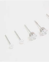 Lovisa - Waterproof Stainless Steel Cubic Zirconia & Pearl Stud Earrings 4-Pack