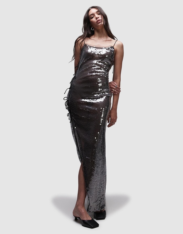 topshop sequin dress silver Topshop sequin shift mini dress in silver