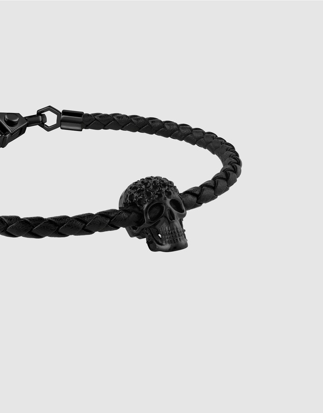 Philipp Plein - Plein Elite IP Black Crystal Skull Leather Bracelet