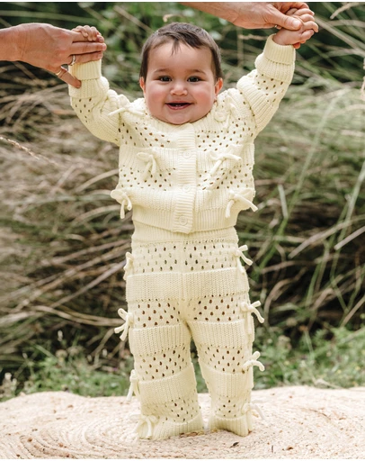 Kynd Baby - Knit Bow Pant in Ivory