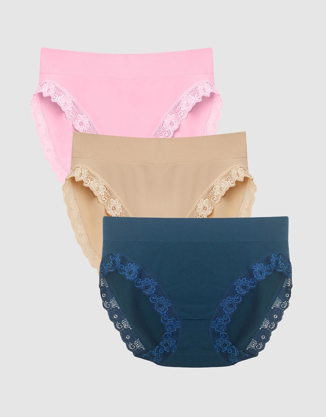 B Free Intimate Apparel - Contour Lace High Cut Briefs - 3 Pack