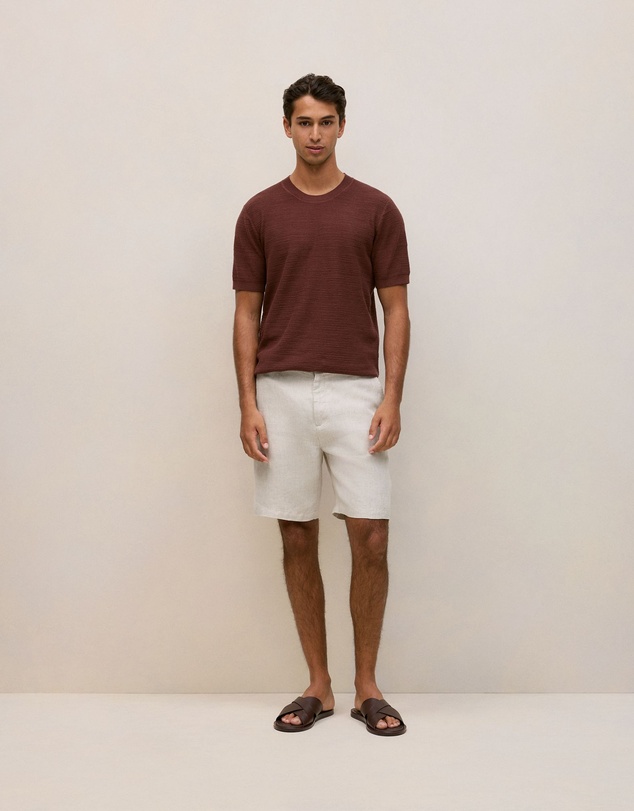Trenery - Cotton Linen Racking Stitch T-shirt in Espresso