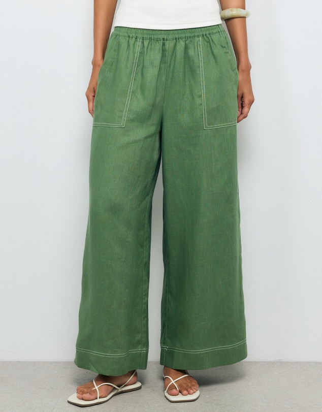 AERE - Contrast Stitch Linen Pants