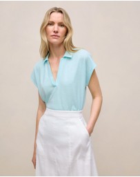 Trenery - Linen Cotton Relaxed Cap Sleeve Polo in Pastel Blue