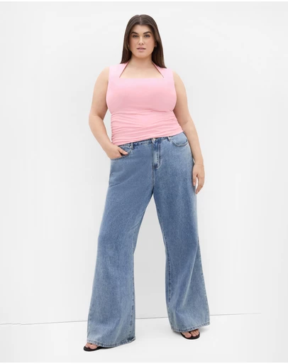 City Chic - Plus size Milly Square Neck Tank - heavenly pink