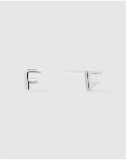 Wanderlust + Co - Alphabet Bubble Silver Stud Earrings - Letter F