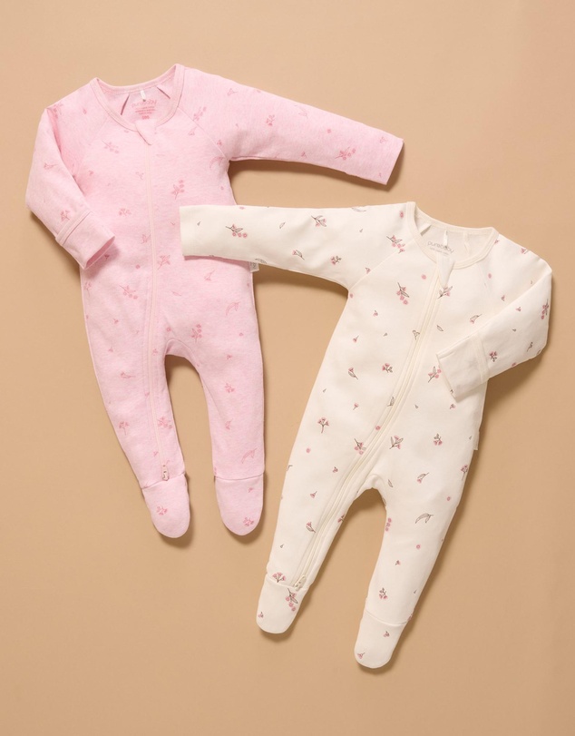 Purebaby - 2 Pack Zip Growsuit-Babies