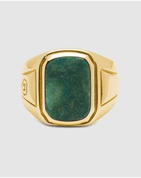 Nialaya Jewellery - Men's Oblong Gold Plated Signet Ring with Green Jade