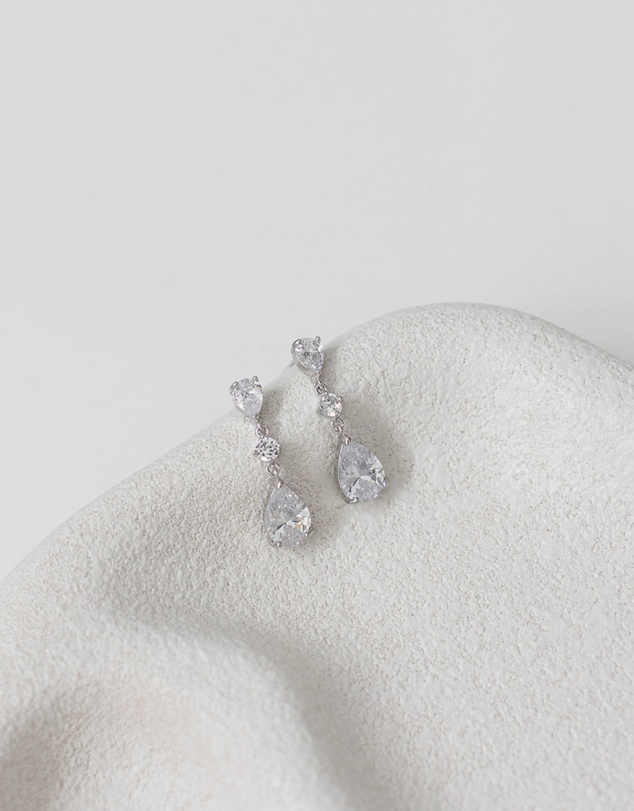 The White Collection - Rayna - Modern Silver Bridal Earrings