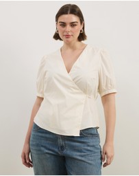 Atmos&Here Curvy - Nora Puff Sleeve Wrap Shirt