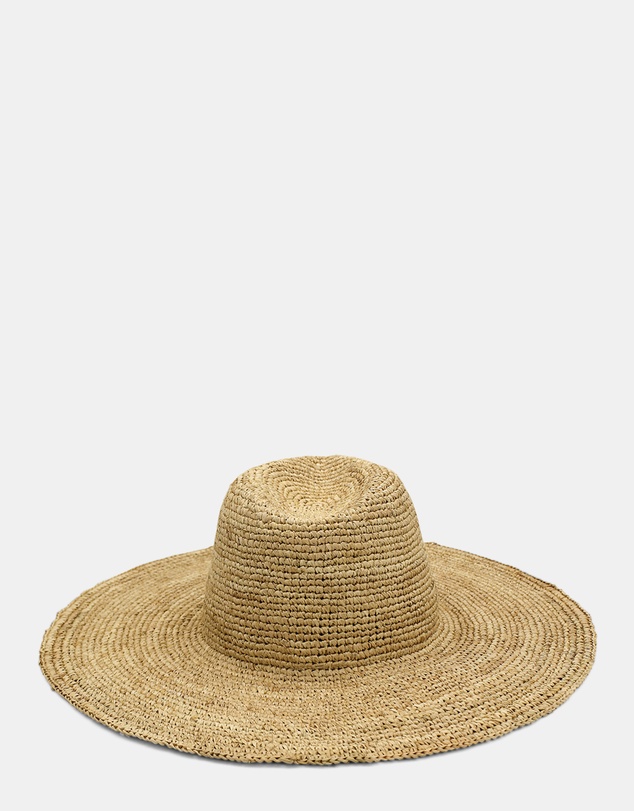 Morgan & Taylor - Arlo Crochet Raffia Wide-Brim Fedora in Natural Beige