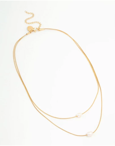 Lovisa - Waterproof Gold Plated Stainless Steel Layered Pearl Pendant Necklace