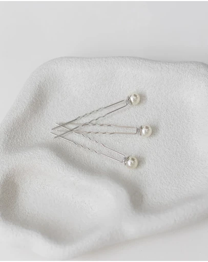 The White Collection - Mila - 10mm Pearl Bridal Hair Pin Trio