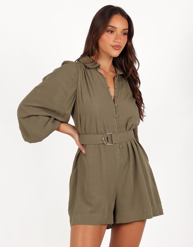 Petal & Pup - Louise Belted Romper - Khaki