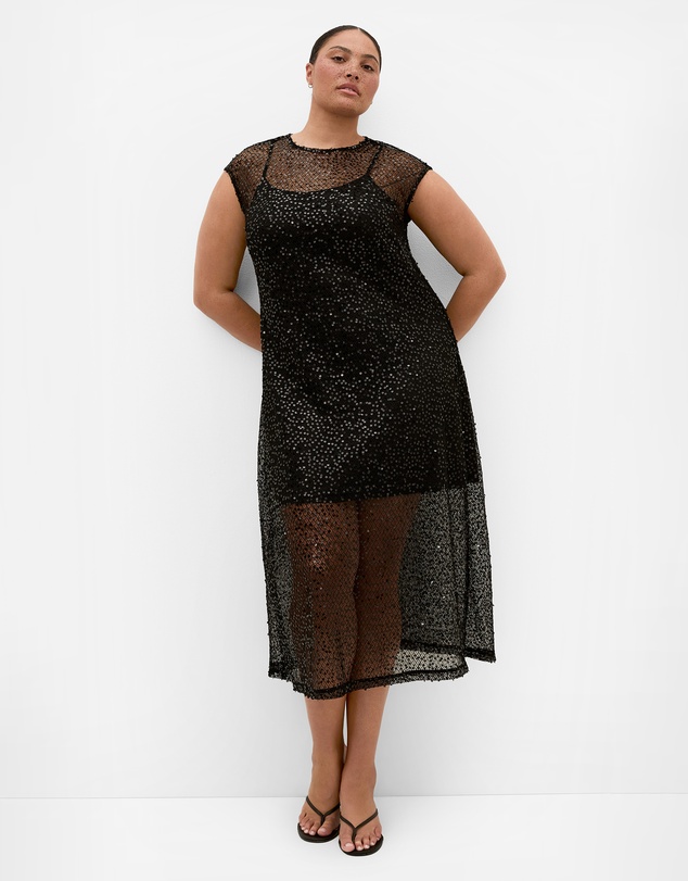 City Chic - Plus size Stardust Sequin Midi Dress - black