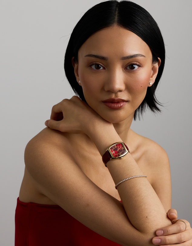 Michael Hill - Gold-Tone Lunar New Year Watch with Red Leather Strap