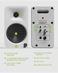 iWorld - Kanto ORA4 140W Powered Reference Speakers with USB-C Input and Bluetooth - White, Pair