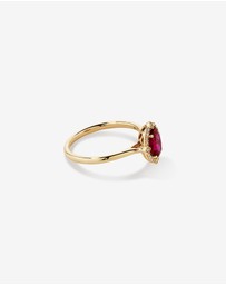 Michael Hill - Oval Cut Created Ruby and Diamond Halo Ring in 10kt Yellow Gold