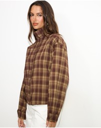 Dazie - Isla Funnel Neck Check Bomber Jacket