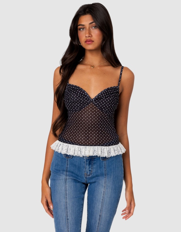 EDIKTED - Polka Dot Cupped Mesh Top