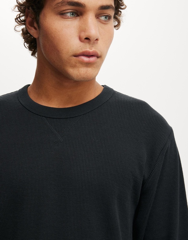 Cotton On - Cropped Fit Textured Long Sleeve T-Shirt