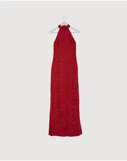 Revibe - Repaired CHANCERY Lara Lace High Neck Halter Maxi Dress - AU 8