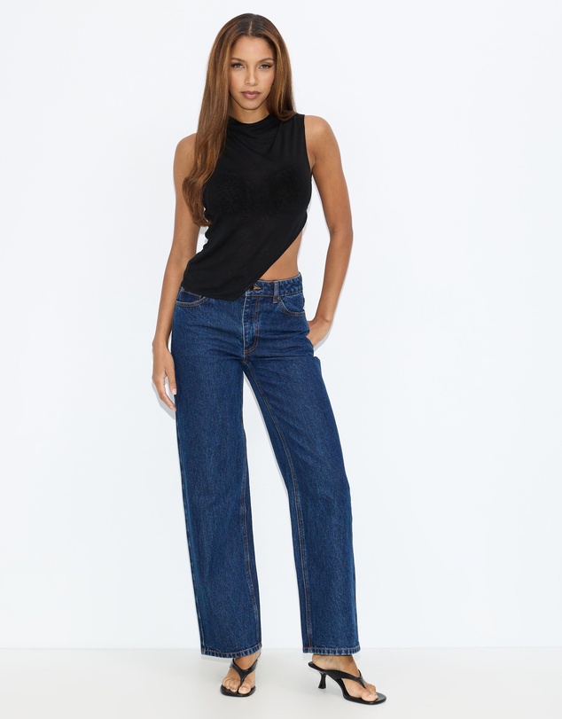 Dazie - Frankie Sheer High Neck Asymmetrical Top