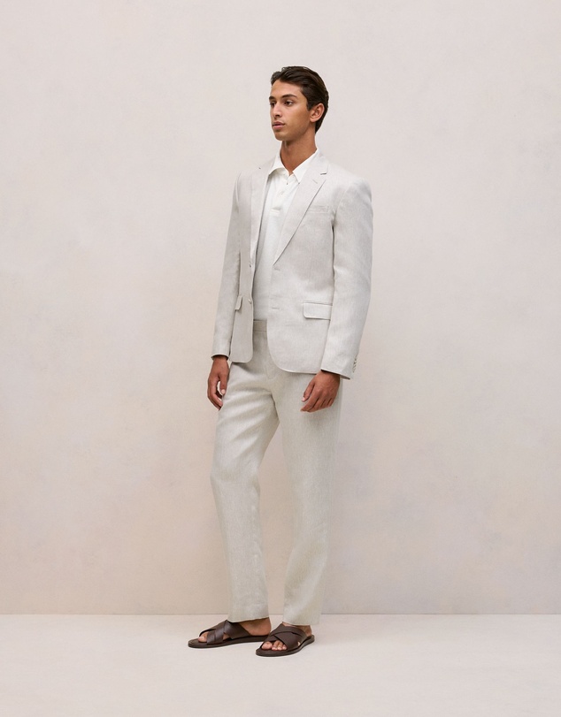 Trenery - Regular Fit Linen Twill Blazer in Stone