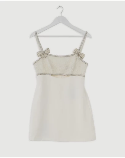 Revibe - Repaired Self Portrait Crepe Pearl Bow Mini Dress - AU 10