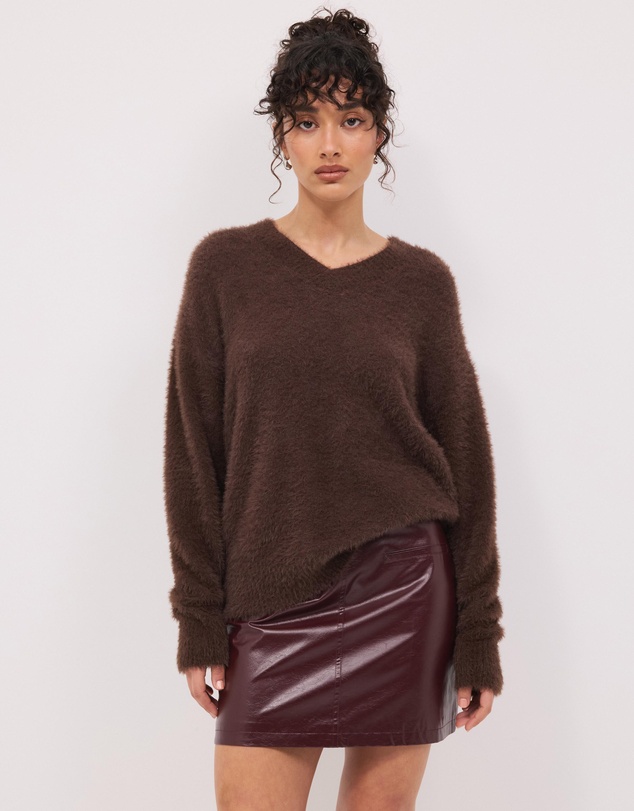 Calli - Rae V-Neck Fluffy Knit Oversized Jumper