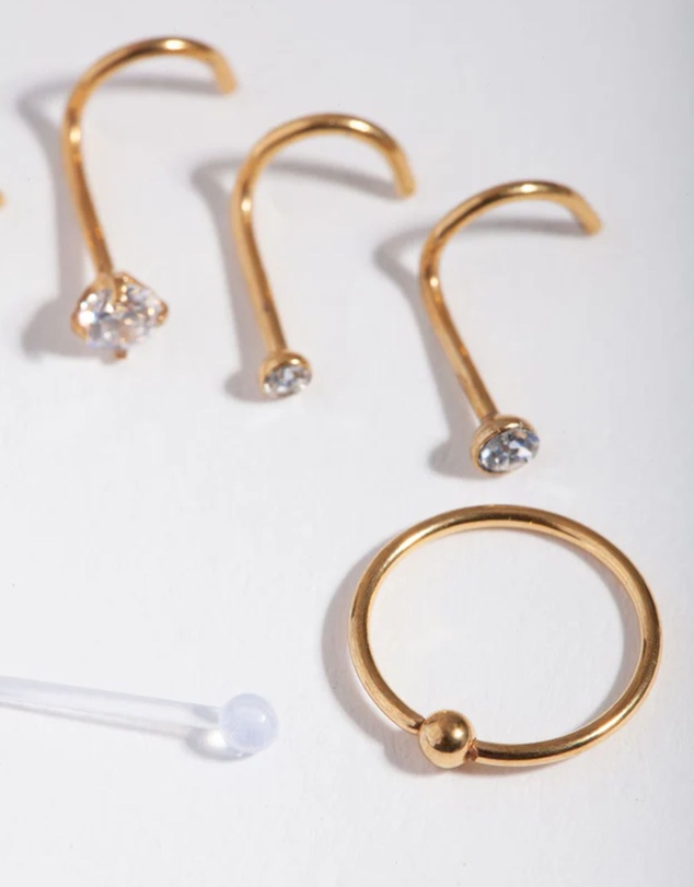 Lovisa - Gold Surgical Steel Diamante Nose 6-Pack