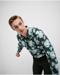 Politix - Distorted Floral Printed Long Sleeve Shirt