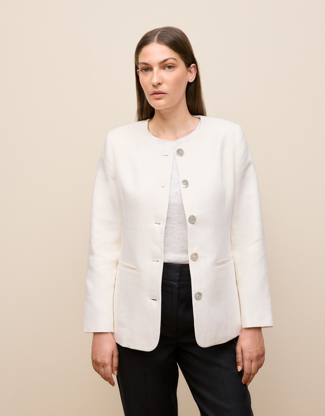 Trenery - Basketweave Linen Collarless Jacket in Pearl